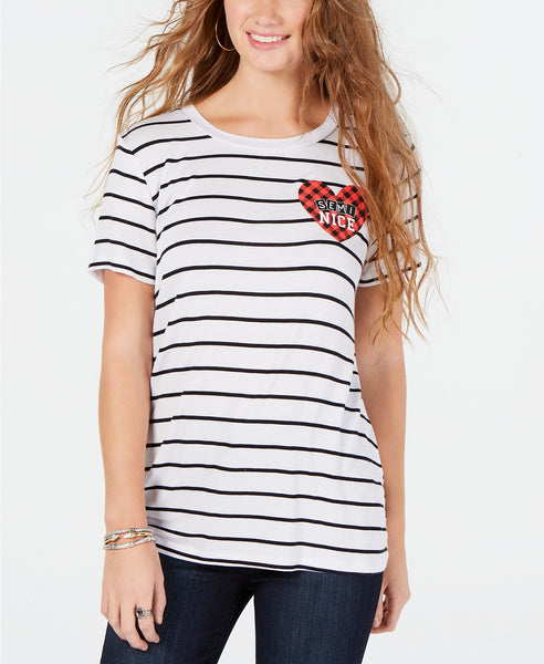 Rebellious One Juniors Semi Nice Striped Graphic T-Shirt