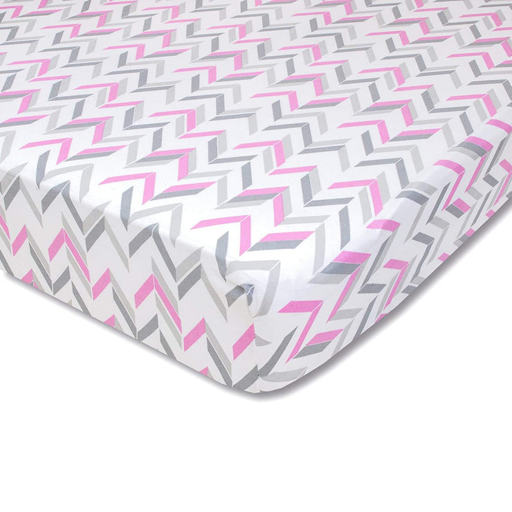 Wendy Bellissimo Mix & Match Chevron Fitted Crib Sheet in Grey/Pink