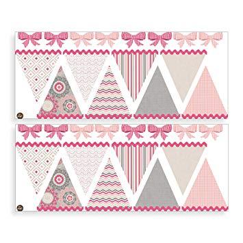 Wall Pops Pretty Pink Gingham Ribbons, Delicate Designs Hailey Pennant 32 pieces