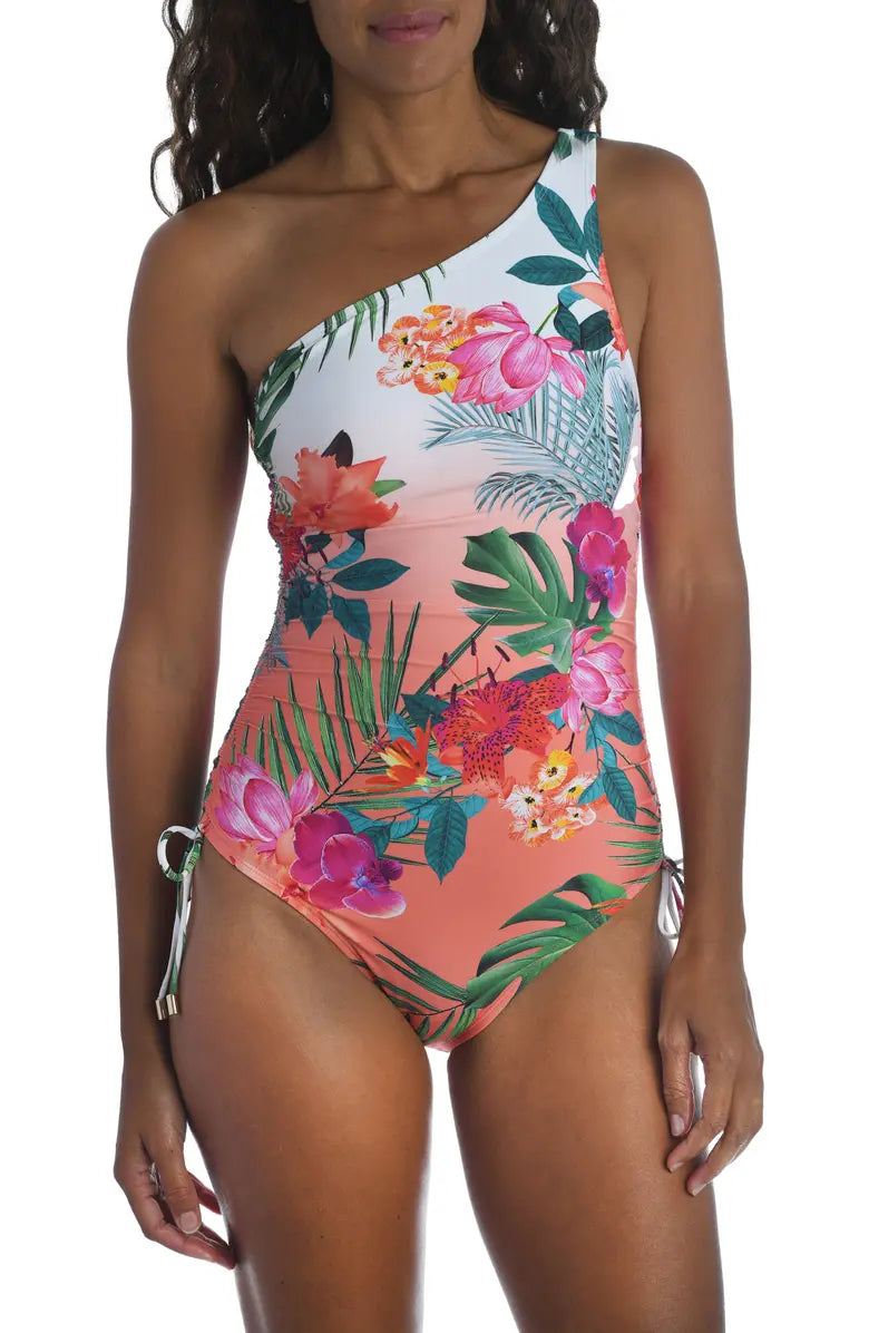 La Blanca Tropicalia One-Shoulder One-Piece Swimsuit, Size 8