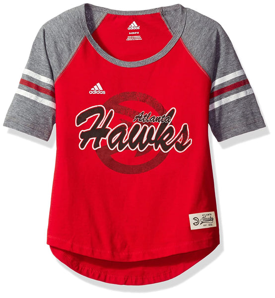 NBA Girls  Atlanta Hawks Hi-Lo Raglan Tee-Red, Size M 10-12