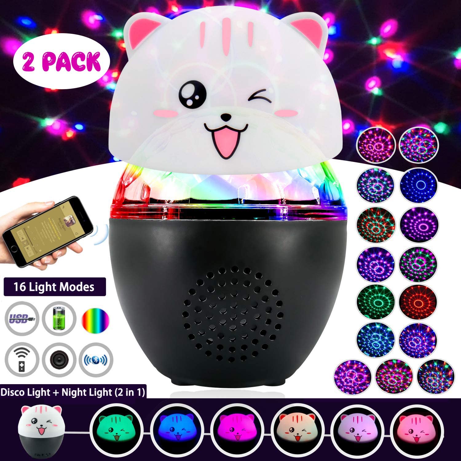 Inpher 3 in 1 Bluetooth Disco Ball Rechargeable 16 Light Modes Sound