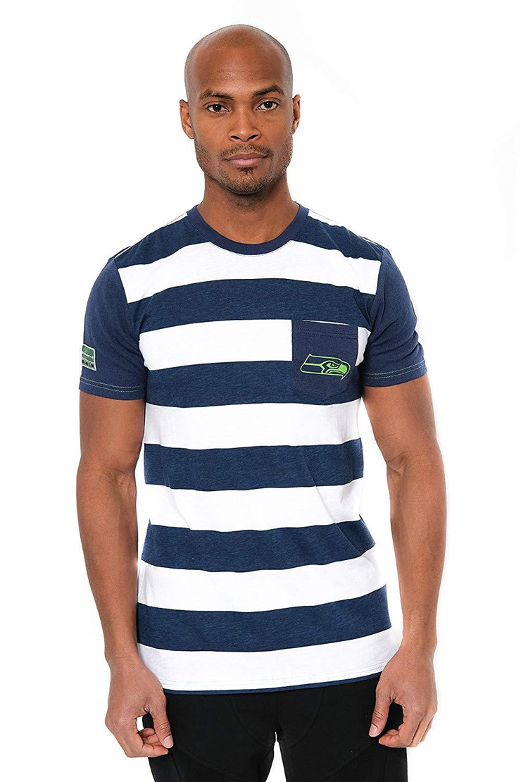 NFL Seattle Seahawks Mens Short Sleeve Stripe T-Shirt with Pocket, Medium