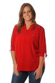 NCAA Louisville Cardinals Womens Plus Size Button Down Tunic Top, 1X, Red/Black