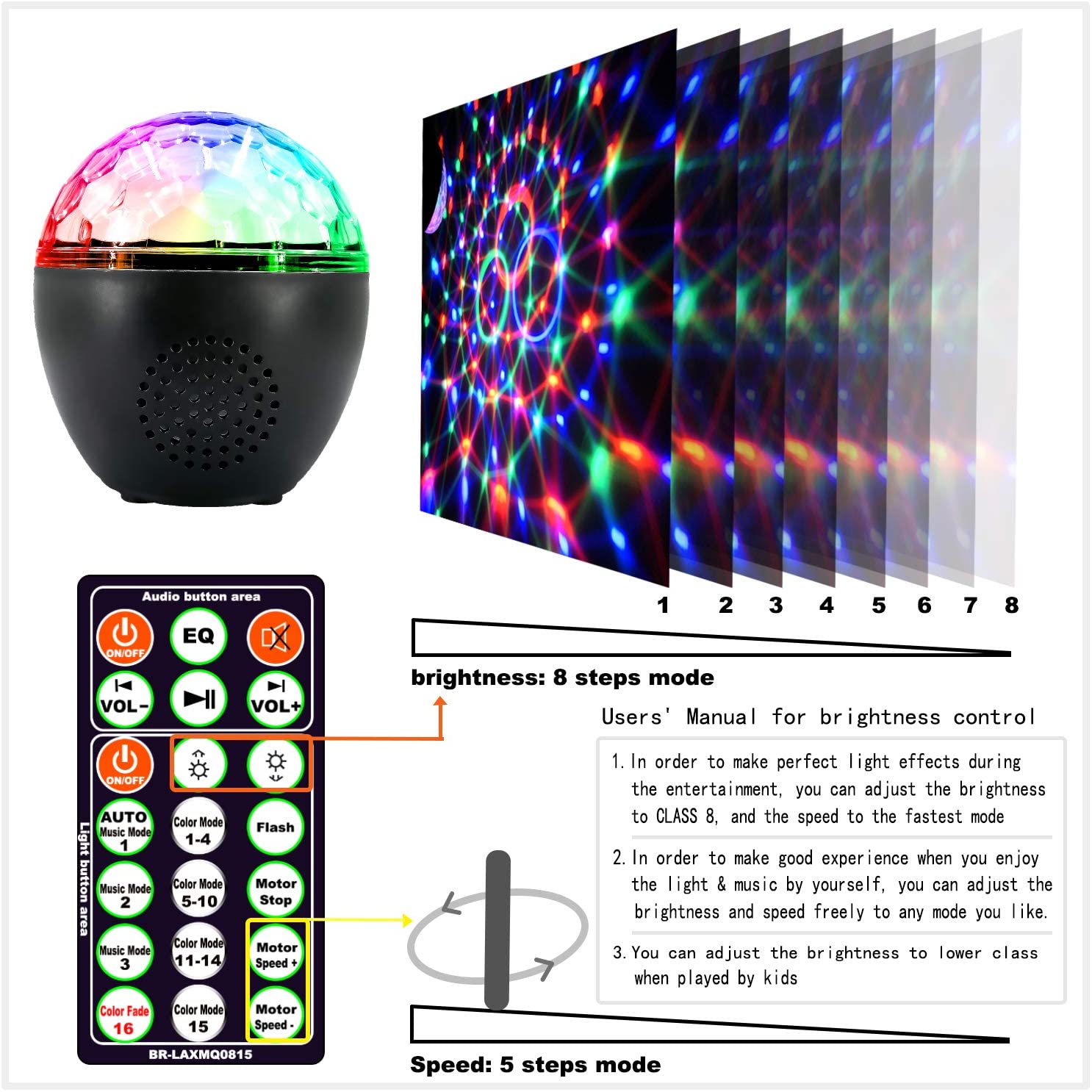 Inpher 3 in 1 Bluetooth Disco Ball Rechargeable 16 Light Modes Sound