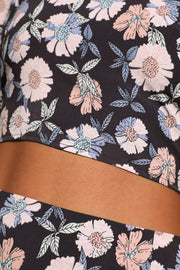 Lulus Boundless Beauty Black Floral Print One-Shoulder Crop Top, Size Large