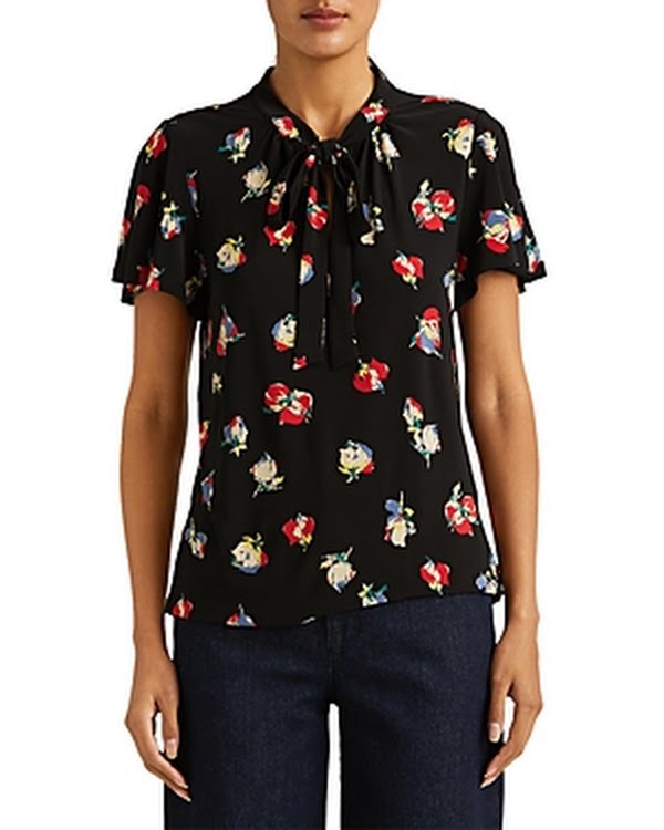 Lauren Ralph Lauren Floral Print Tie Neck Blouse