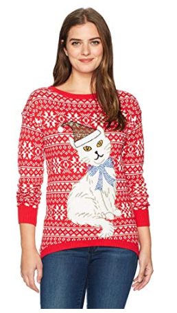 Isabellas Closet Womens Fairisle Cat Ugly Christmas Sweater, Size Large