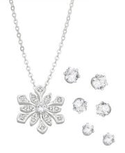 Macys Silver Plated Cubic Zirconia Snowflake Pendant and Three Piece Earring