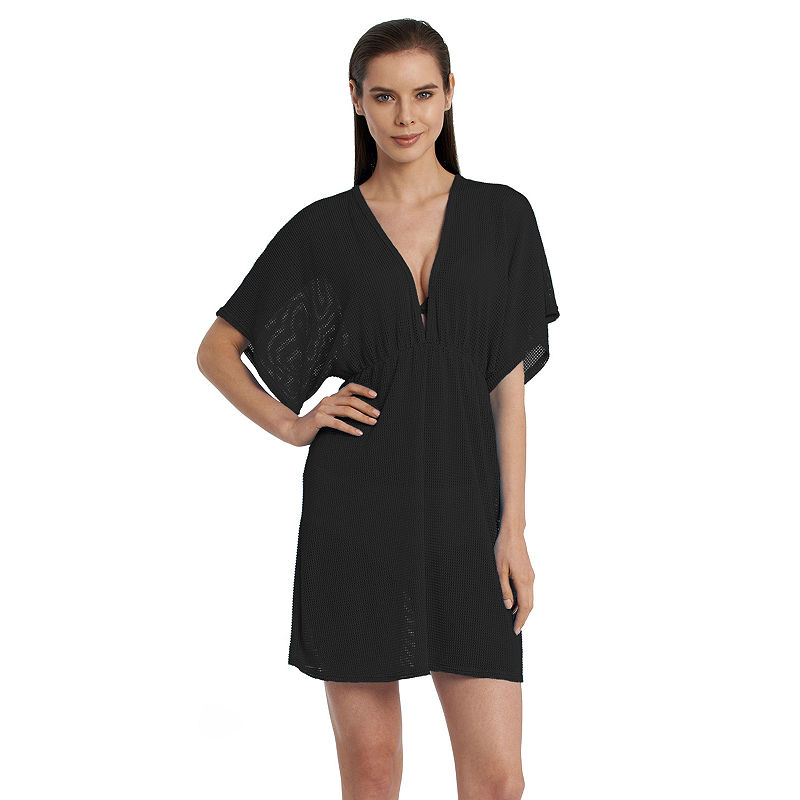 Jordan Taylor Women’s Elastic Empire Waist Tunic Swim Cover Up, Black, Large