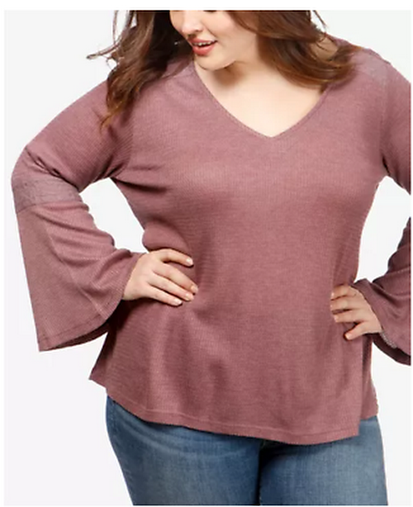 Lucky Brand Trendy Plus Size Flare-Sleeve Thermal Top