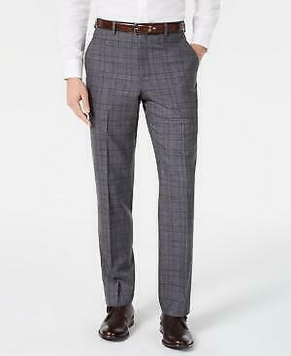 Michael Kors Mens Classic-Fit Airsoft Stretch Plaid Suit Pants