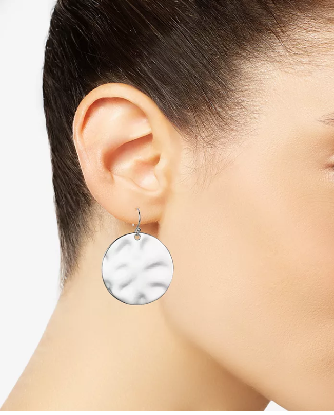 Style and Co Silver-Tone Hammered Disk Drop Earrings