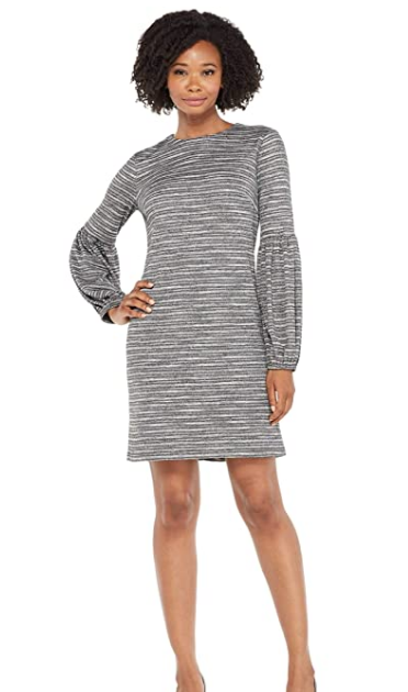 London Times Womens Long Sleeve Round Neck Shift Dress Grey, 12, NWT