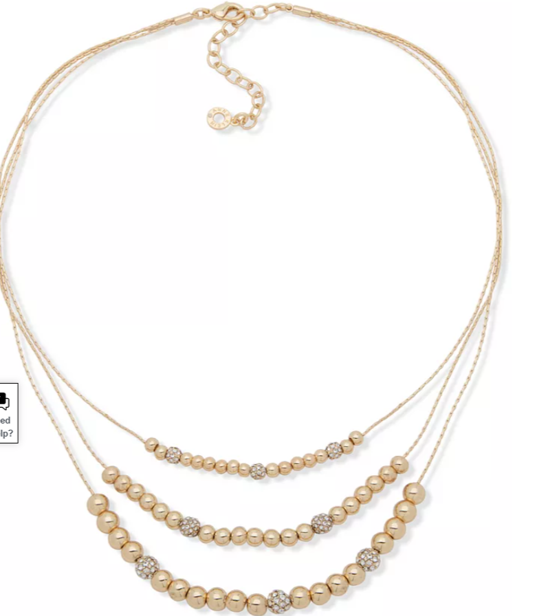 Anne Klein Gold-Tone Pave Fireball & Bead Layered Necklace, 16″ + 3″ Extender