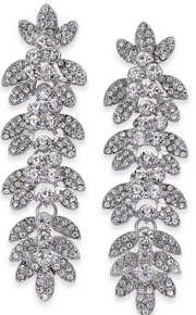 Inc International Concepts Silver-Tone Crystal Leaf Linear Drop Earrings