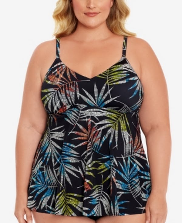 Swim Solutions Womens Plus Size V-Neck Tankini Top, Size 18W