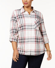Style & Co. Womens Plaid Collar Utility Button-Down Top Shirt
