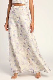 Lulus Gorgeous Entrance Cream Floral Print Two-Piece Halter Maxi Dress, Large