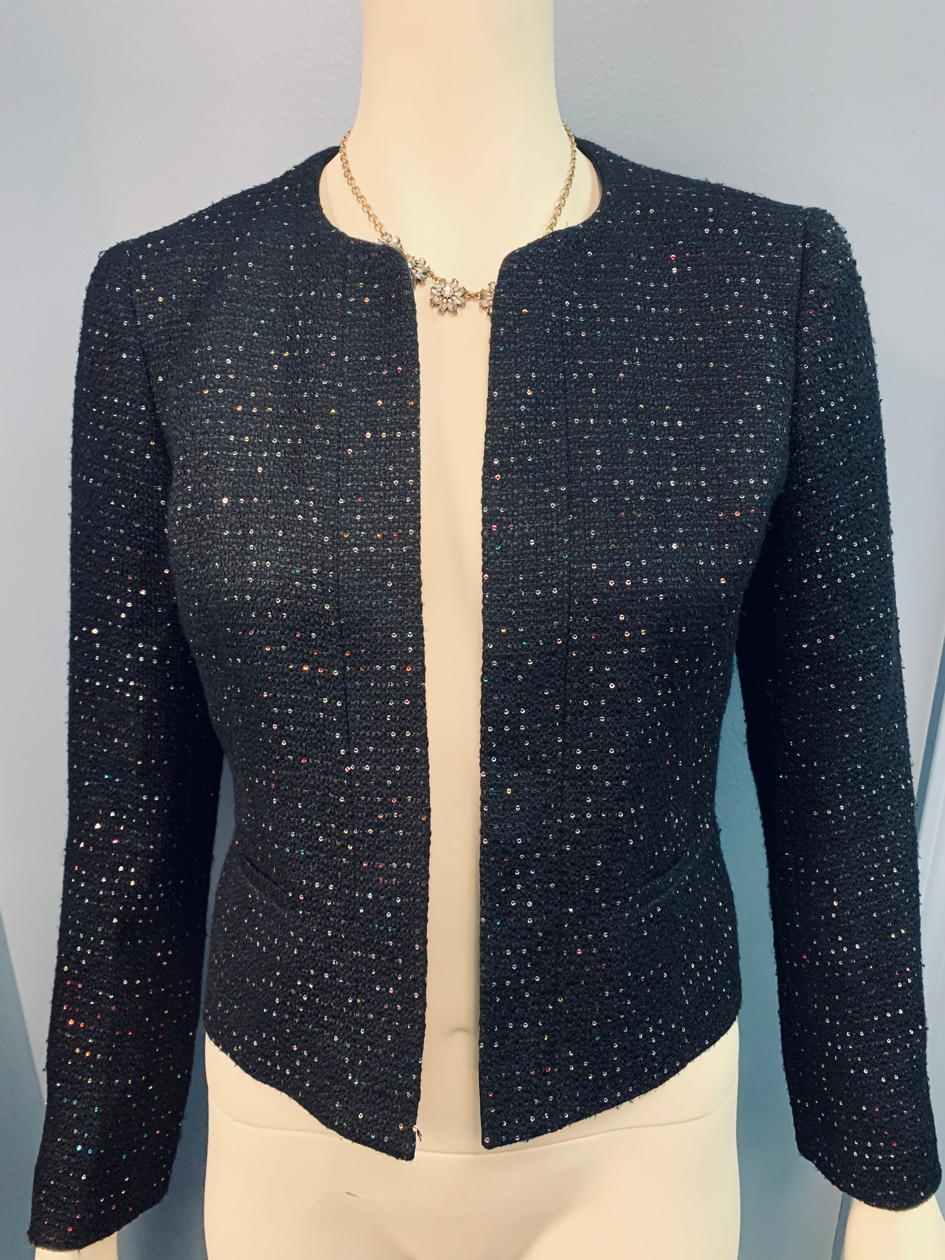 Nine West Womens Black Sequin Open Front Blazer, Size 2