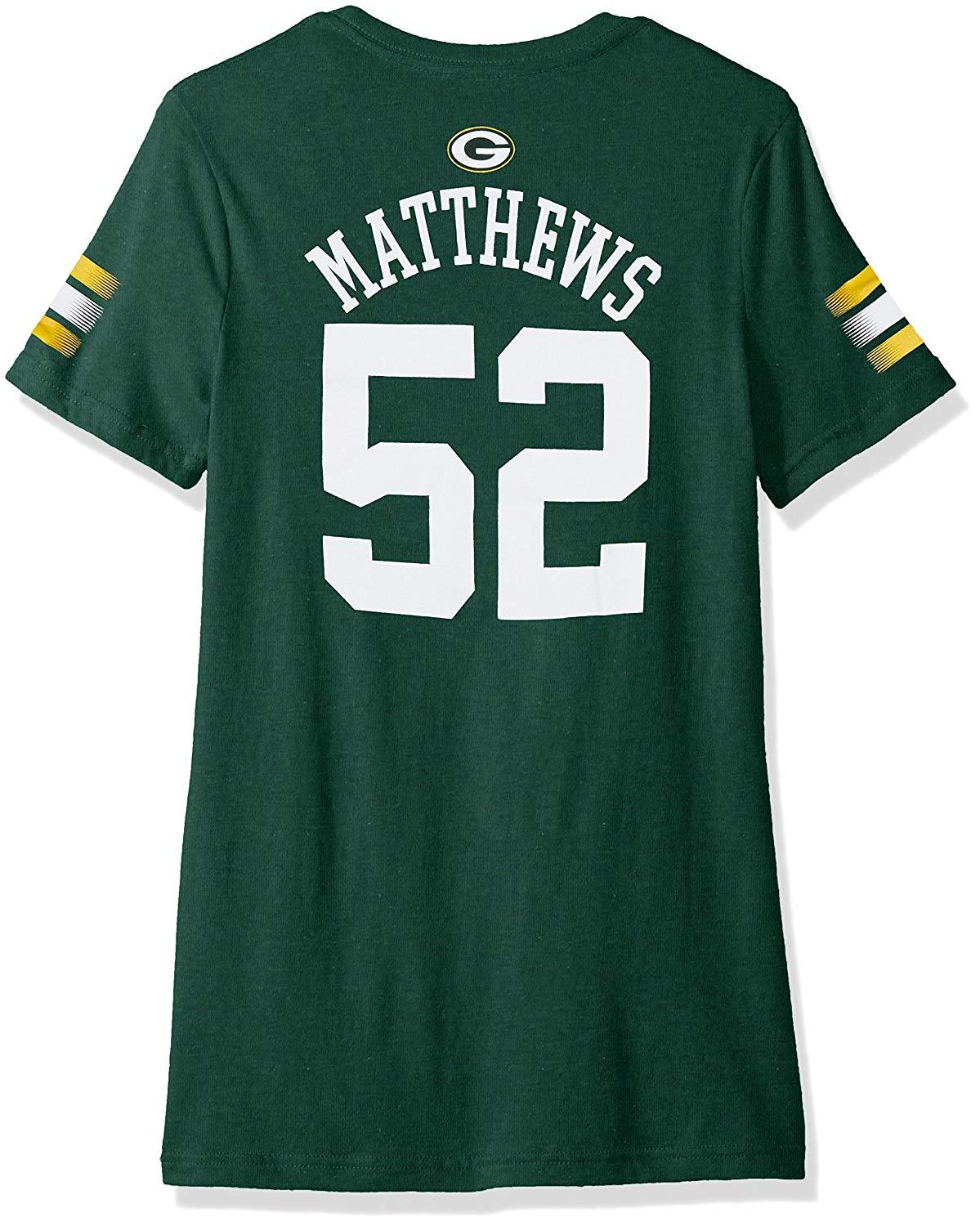 NFL Girls Clay Matthews Green Bay Packers Main Stripes V-Neck, Large/ 14