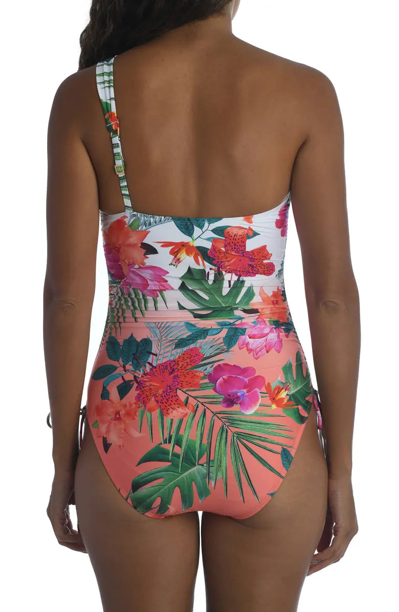 La Blanca Tropicalia One-Shoulder One-Piece Swimsuit, Size 8