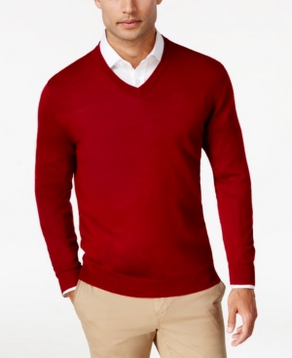 Club Room Mens Solid V-Neck Merino Wool Blend Sweater, Size Small