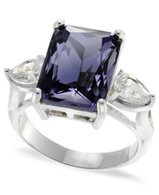 Charter Club Womens Purple Emerald Cut Crystal Ring in Silver Plate, Size 8