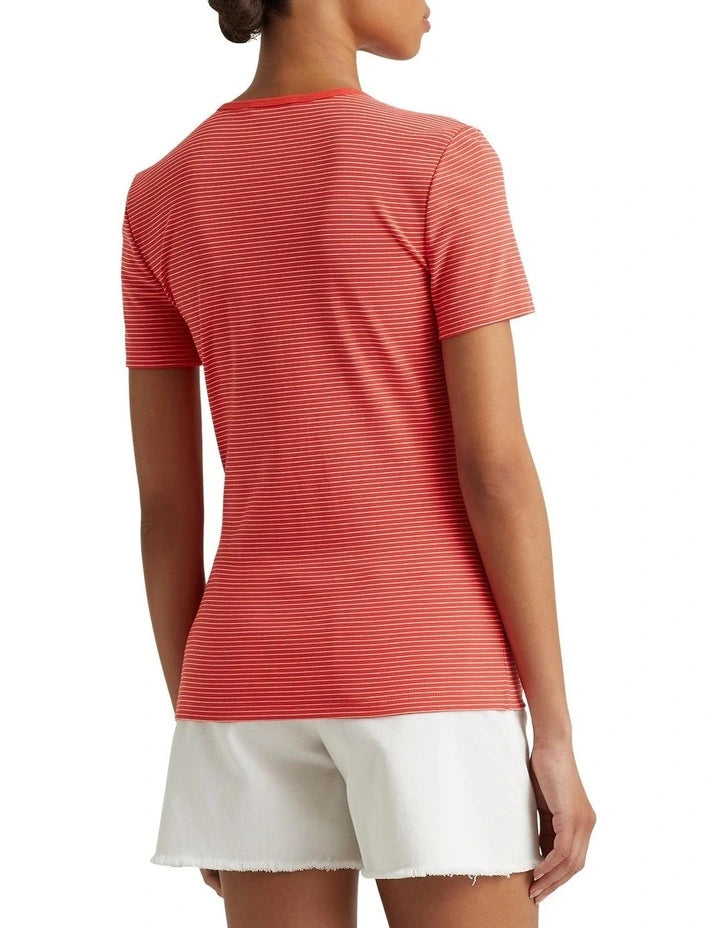 Lauren Ralph Lauren Striped Stretch Cotton Tee in Orange