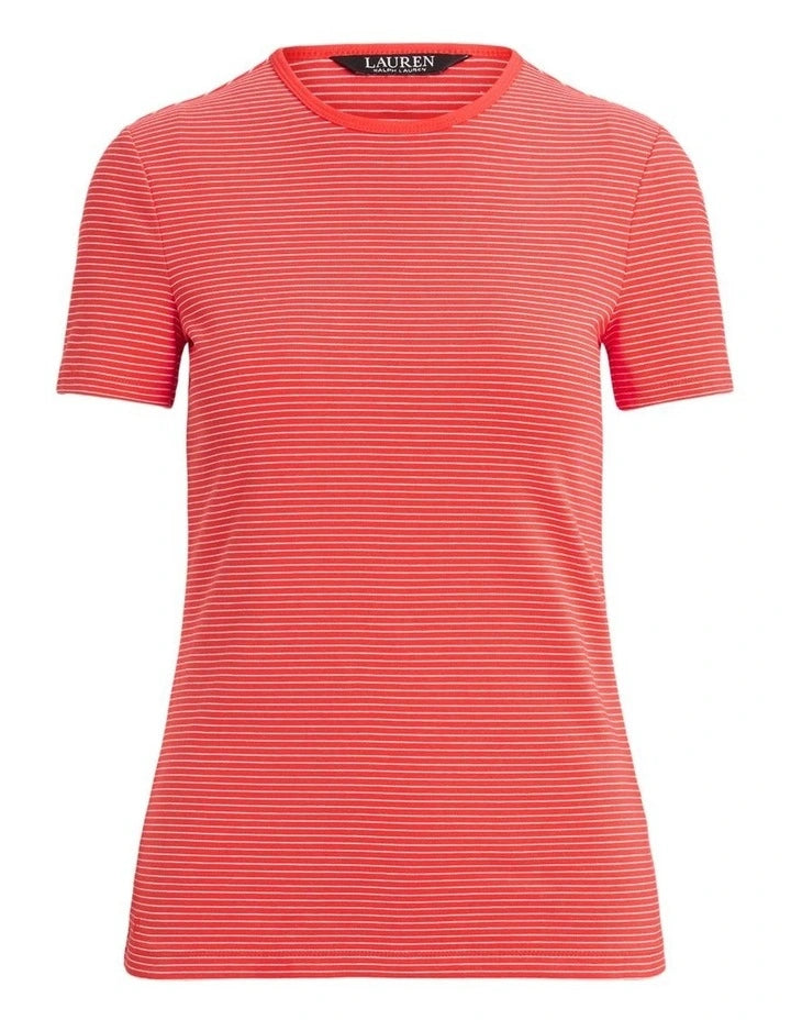 Lauren Ralph Lauren Striped Stretch Cotton Tee in Orange