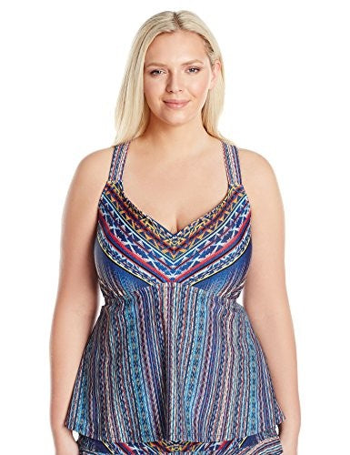 Jessica Simpson Womens Plus Size Dusty Road Denim-Inspired Cross Back Tankini,OX