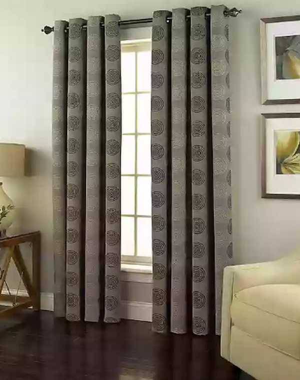 Spiral 50X84-Inch Grommet Top Window Curtain Panel in Charcoal