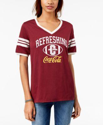 Freeze 24-7 Juniors Coca-Cola-Graphic Varsity T-Shirt, Burgundy, Size Medium