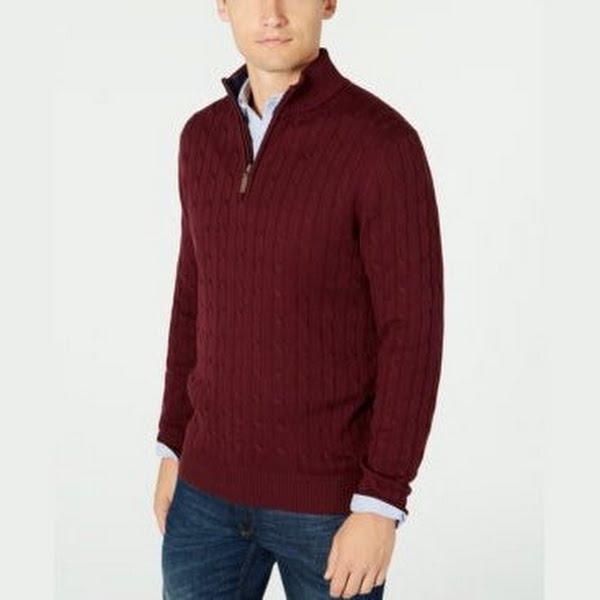 Club Room Mens Pima Cable Quarter-Zip Sweater