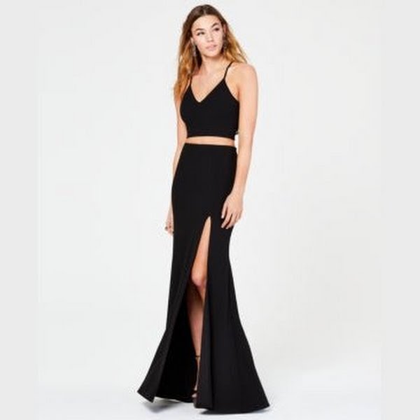 B Darlin Juniors 2-Pc. Lace-Back Slit Gown