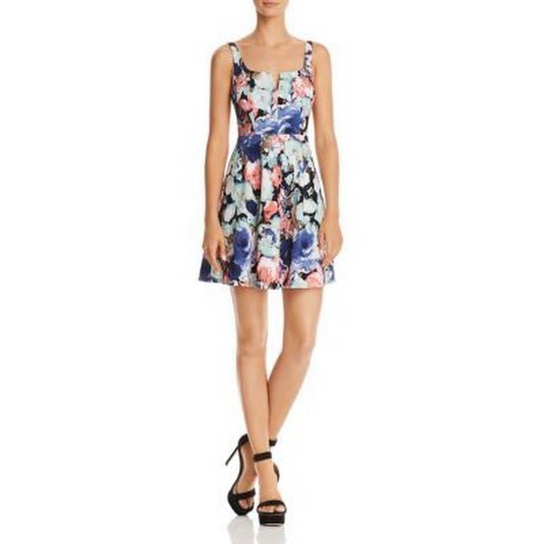 Aqua Floral Slit Front Dress, Size Small