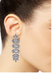 Inc International Concepts Silver-Tone Crystal Leaf Linear Drop Earrings