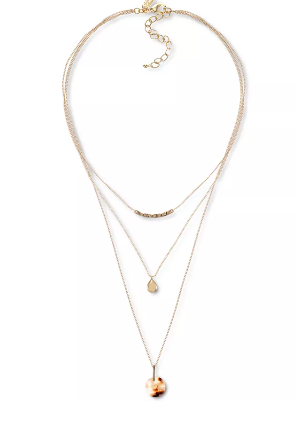 Style and Co Gold-Tone and Stone Layered Pendant Necklace, 18-1/4 + 3 Extender