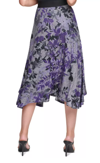Calvin Klein Floral-Print Asymmetrical MIDI Skirt, Size XL