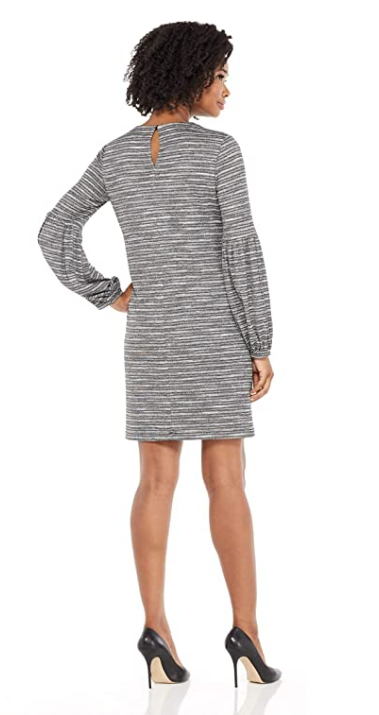 London Times Womens Long Sleeve Round Neck Shift Dress Grey, 12, NWT