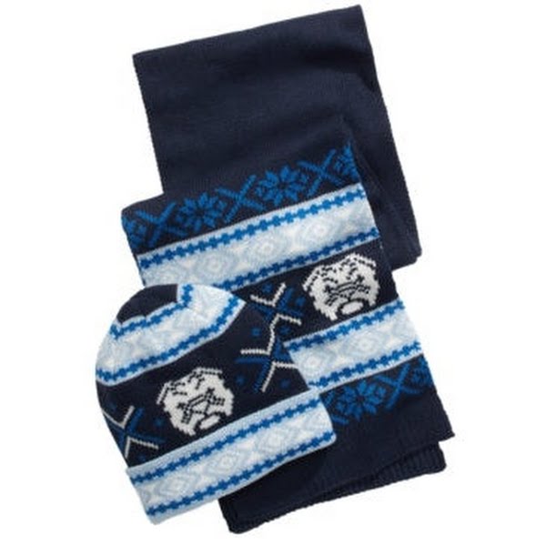 Club Room Mens Bulldog Hat and Scarf Set Navy O/S