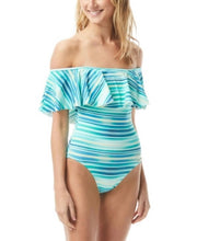 Vince Camuto Swim Printed Ruffled Off-the-Shoulder One-Piece Swimsuit