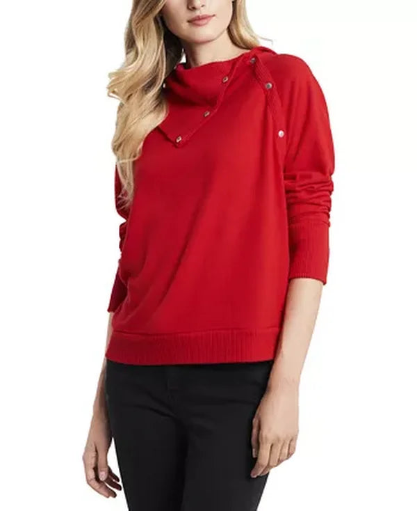 Vince Camuto Womens Fold Over Neck Long Sleeve Top