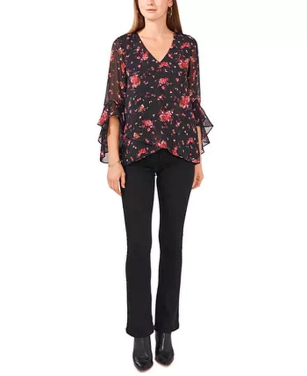 Vince Camuto Floral-Print Flutter-Sleeve Top, Size XS