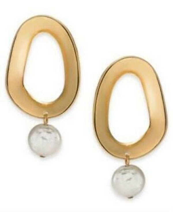 Alfani Gold-Tone Link and Imitation Pearl Drop Earrings