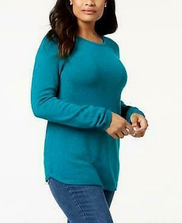 Karen Scott Crew-Neck Sweater, True Teal Combo, Medium