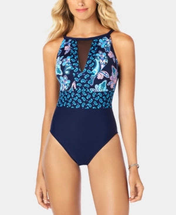 Swim Solutions High-Neck Tummy-Control One-Piece Swimsuit, Size 8