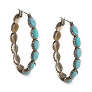 Lucky Brand Earrings, Reconstituted Turquoise 1-5/8″ Hoop Earrings
