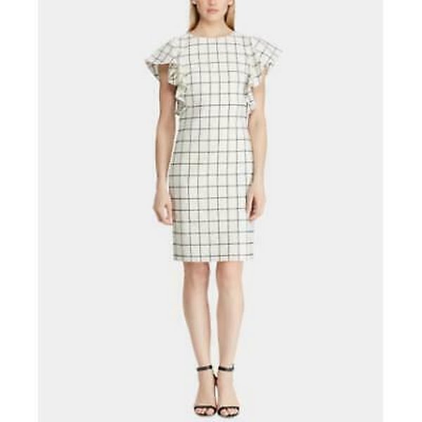 Lauren Ralph Lauren Windowpane Jacquard Dress - Cream/Navy Size 2