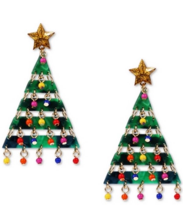 Holiday Lane Shaky Bead Decorated Tree Drop Earrings